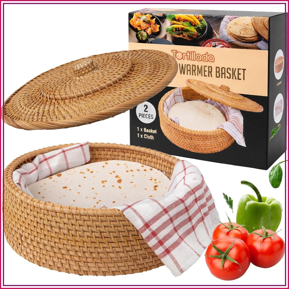 Tortilla Warmer Cloth - Rattan Tortilla Warmer Basket 10 Inch